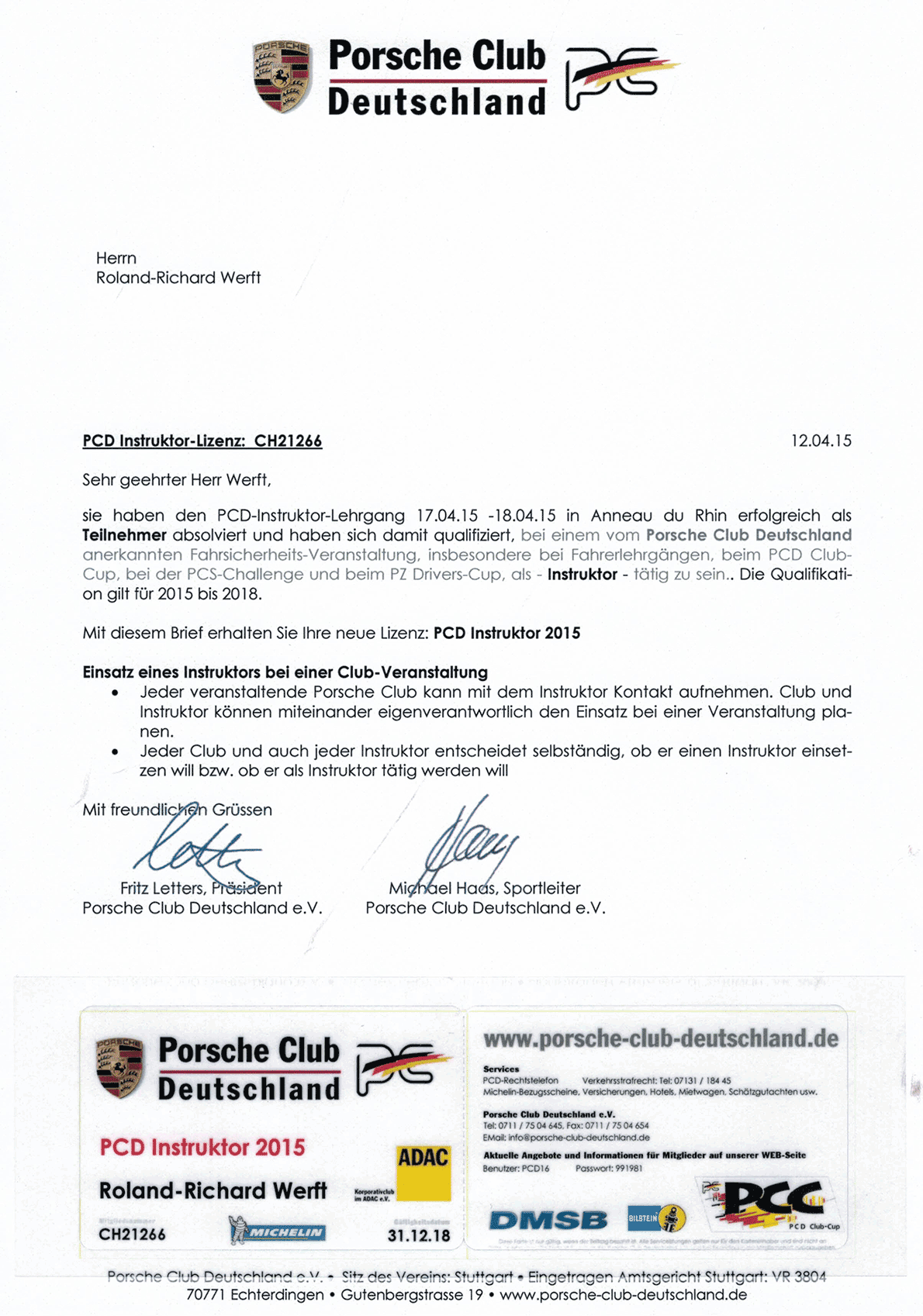 Porsche Instructor License